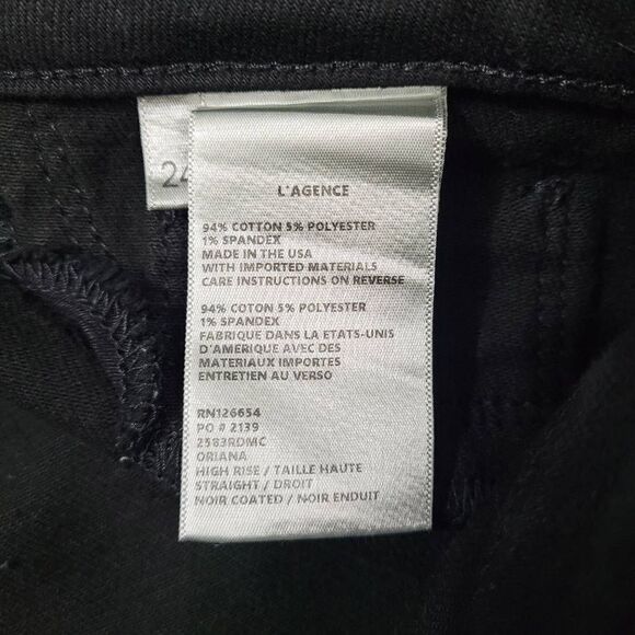 L'Agence Oriana High Rise Straight Leg Noir Coated Jeans Sz 24 Black Shimmery - Picture 4 of 12
